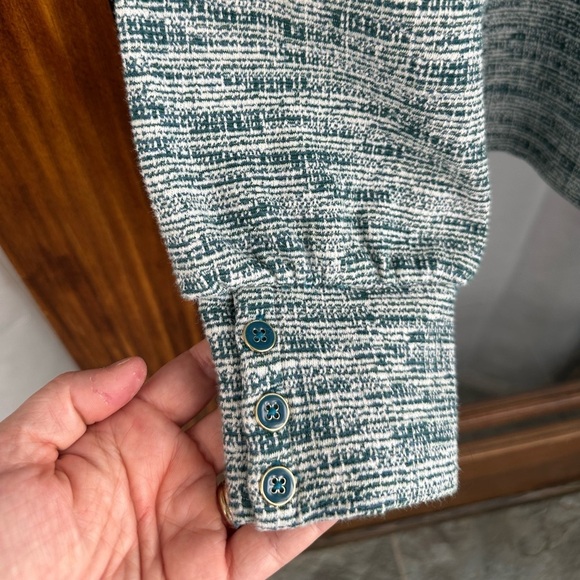 Talbots Knit Pullover Top Textured Size Large Cotton Green Button Long Sleeve - Picture 6 of 7